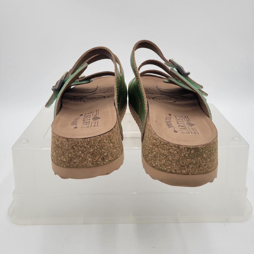 L'artise Spring Step Too Cool Green Sandals Size 39/8.5 Hook and Loop Leather - Picture 5 of 9